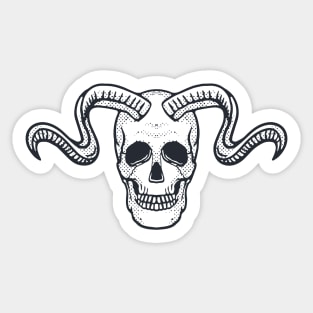 Horned Skull Illustration Black White Sticker